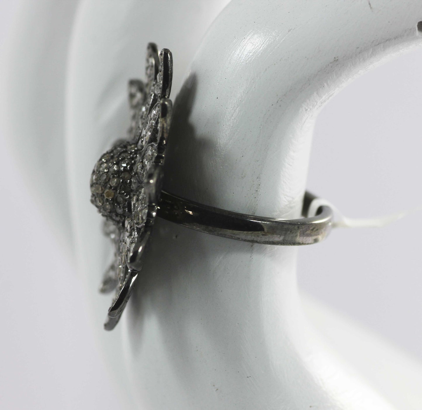 Flower Shape Silver Pave Diamond Ring .925 Oxidized Sterling Silver Diamond Ring, Genuine handmade pave diamond Ring.