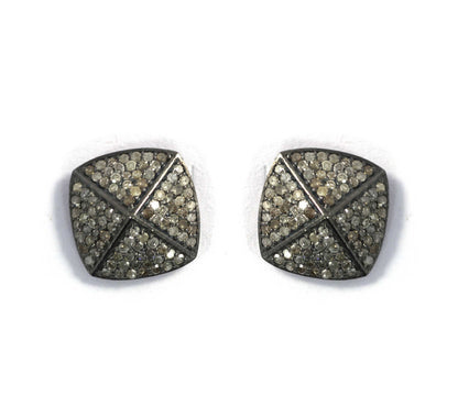 Silver Diamond Stud Earring .925 Oxidized Sterling Silver Diamond Stud Earring, Genuine handmade pave diamond Stud Earring.