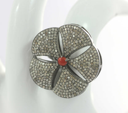 Silver Pave Diamond Ring .925 Oxidized Sterling Silver Diamond Ring, Genuine handmade pave diamond Ring.