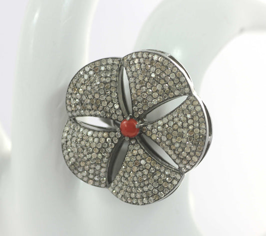 Silver Pave Diamond Ring .925 Oxidized Sterling Silver Diamond Ring, Genuine handmade pave diamond Ring.
