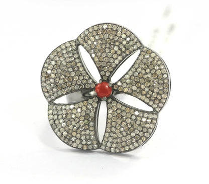 Silver Pave Diamond Ring .925 Oxidized Sterling Silver Diamond Ring, Genuine handmade pave diamond Ring.