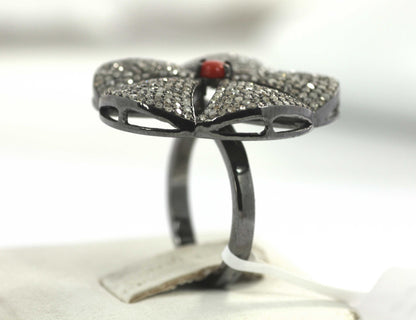 Silver Pave Diamond Ring .925 Oxidized Sterling Silver Diamond Ring, Genuine handmade pave diamond Ring.
