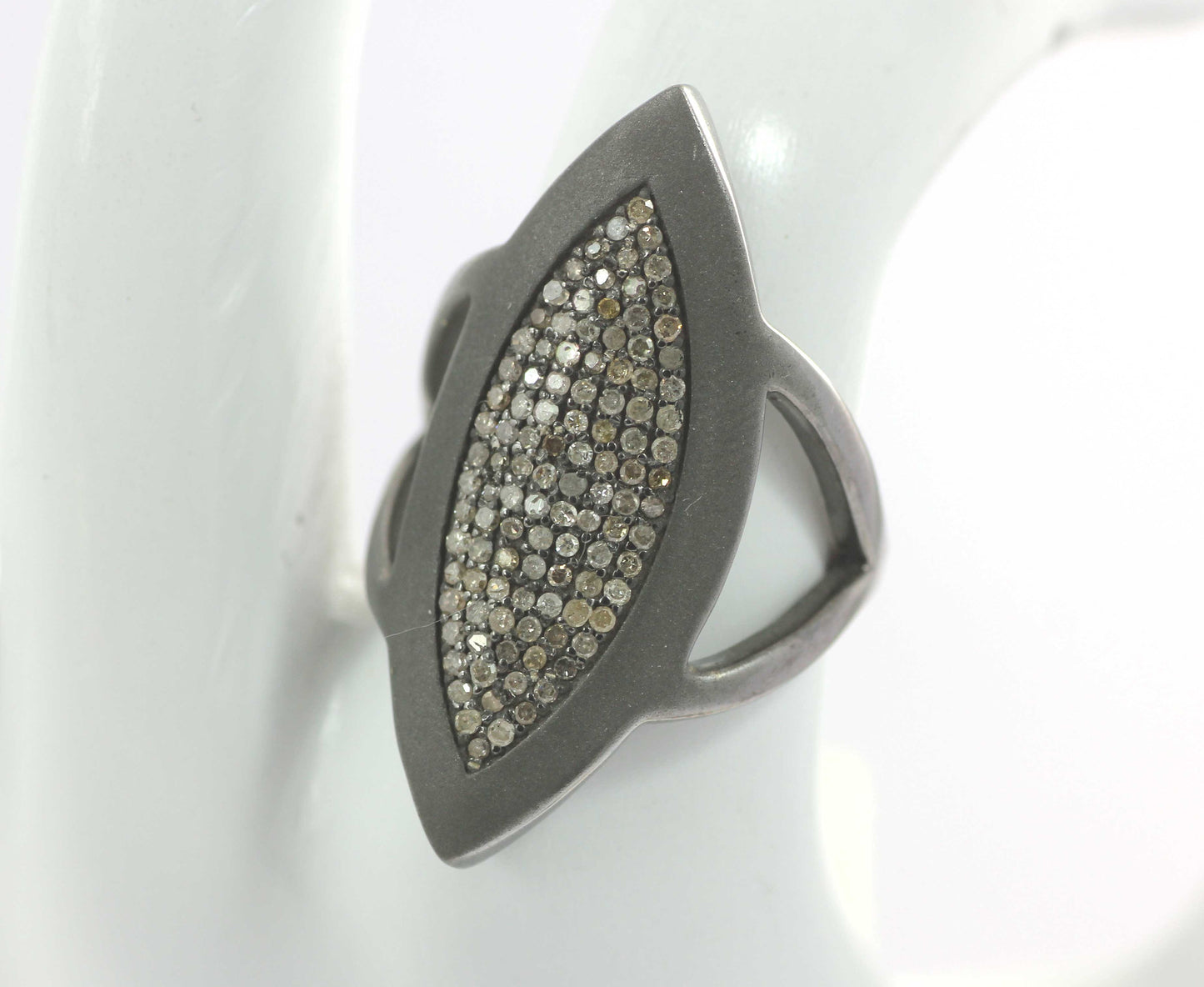 Marquise Shape Silver Pave Diamond Ring