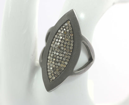 Marquise Shape Silver Pave Diamond Ring