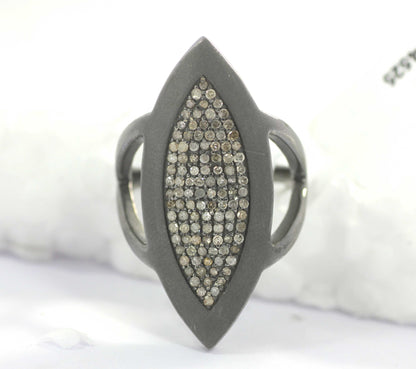 Marquise Shape Silver Pave Diamond Ring