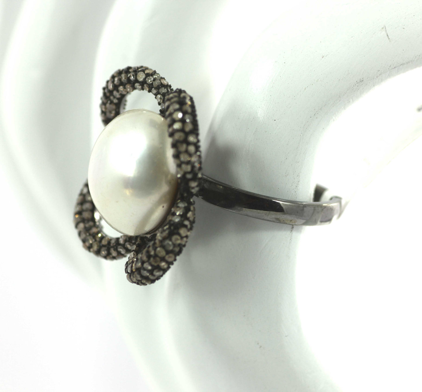 Flower Shape Silver Pave Diamond Ring