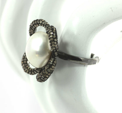 Flower Shape Silver Pave Diamond Ring
