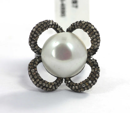 Flower Shape Silver Pave Diamond Ring