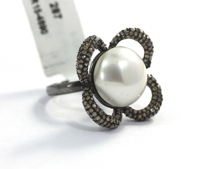 Flower Shape Silver Pave Diamond Ring
