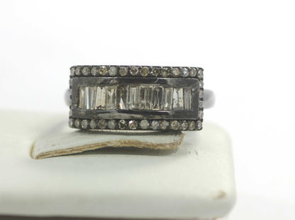 Silver Pave Diamond Ring .925 Oxidized Sterling Silver Diamond Ring, Genuine handmade pave diamond Ring.