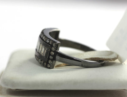 Silver Pave Diamond Ring .925 Oxidized Sterling Silver Diamond Ring, Genuine handmade pave diamond Ring.