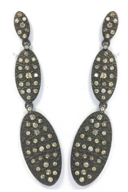 Diamond Silver Earring .925 Oxidized Sterling Silver Diamond Earring, Genuine handmade pave diamond Earring