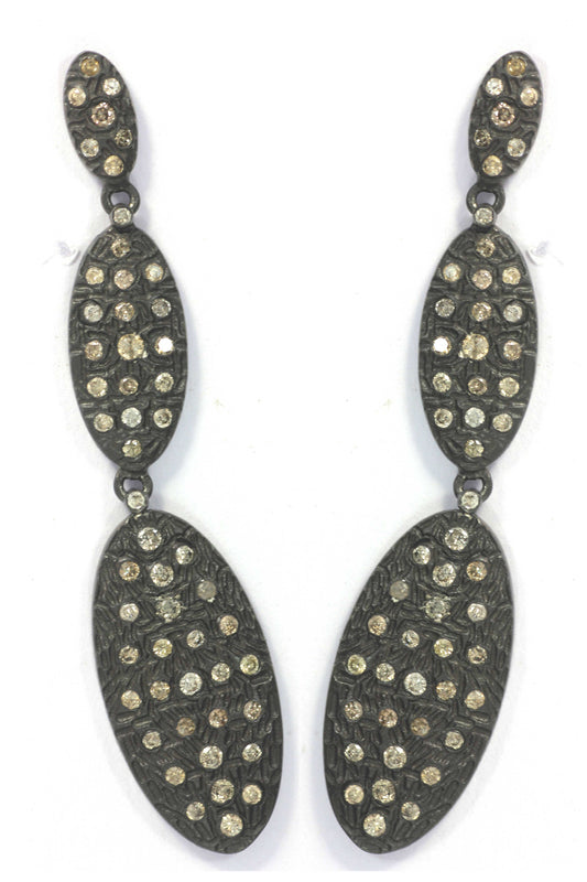 Diamond Silver Earring .925 Oxidized Sterling Silver Diamond Earring, Genuine handmade pave diamond Earring