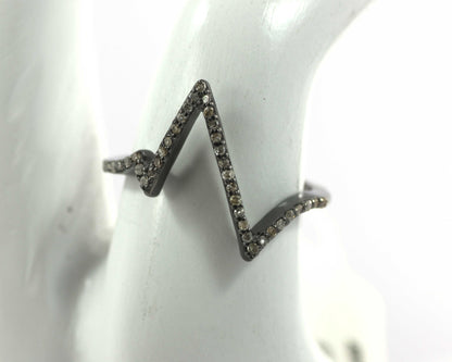 Silver Pave Diamond Ring .925 Oxidized Sterling Silver Diamond Ring, Genuine handmade pave diamond Ring.