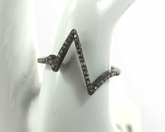 Silver Pave Diamond Ring .925 Oxidized Sterling Silver Diamond Ring, Genuine handmade pave diamond Ring.