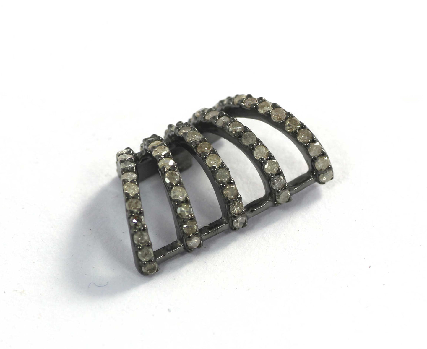 Diamond Silver Stud Earring .925 Oxidized Sterling Silver Diamond Earring, Genuine handmade pave diamond Earring.