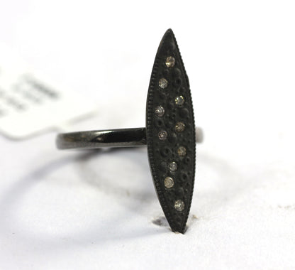 Marquise shape Pave Diamond Ring .925 Oxidized Sterling Silver Diamond Ring