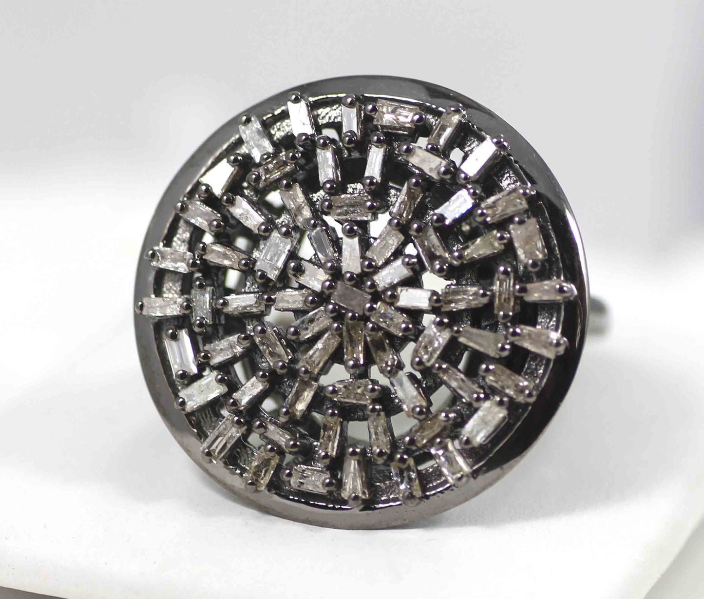 Silver Pave Tapered Baguette Diamond Ring .925 Oxidized Sterling Silver Diamond Ring, Genuine handmade pave diamond Ring Size Approx 1.20"(30 MM)