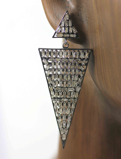 Silver Pave Tapered Baguette Diamond Earring .925 Oxidized Sterling Silver Diamond Earring, Genuine handmade pave diamond Earring Size 2.40"(21 X 60 MM )