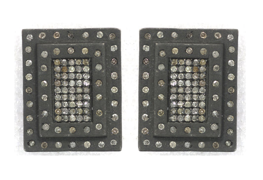 Rectangle Diamond Earring .925 Oxidized Sterling Silver Diamond Earring, Genuine handmade pave diamond Earring .