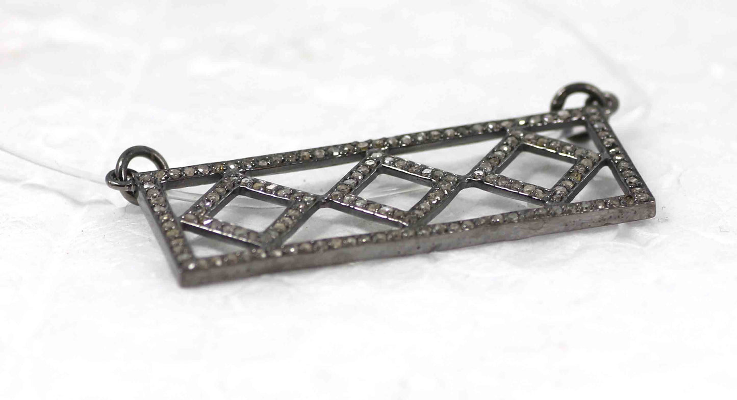 Silver Diamond Charm .925 Oxidized Sterling Silver Diamond Charms, Genuine handmade pave diamond Charm Size Approx 1.64"(41 x 16 MM)