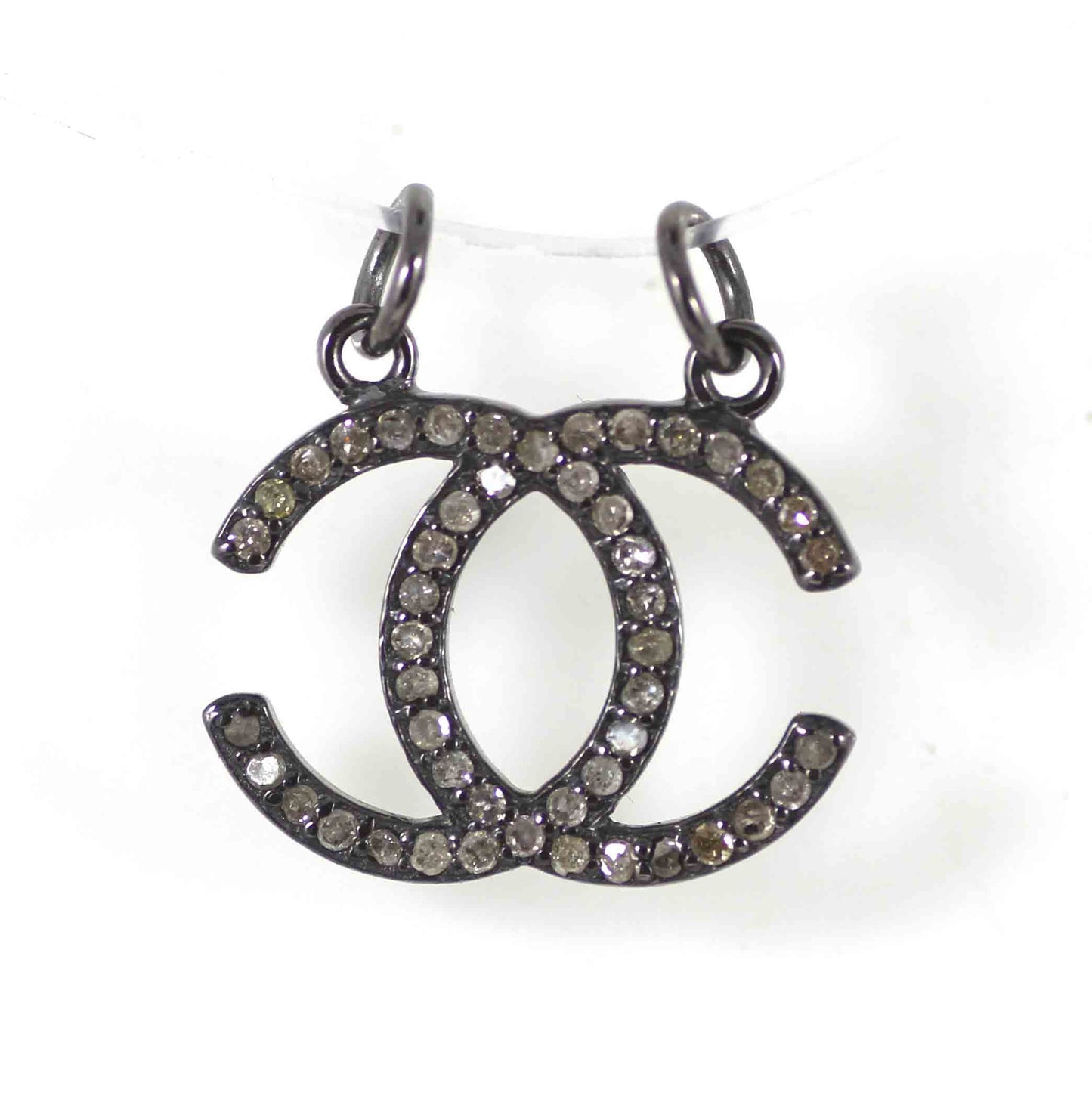Silver Diamond Charm .925 Oxidized Sterling Silver Diamond Charms, Genuine handmade pave diamond Charm Size Approx 0.80"(15 x 20 MM)