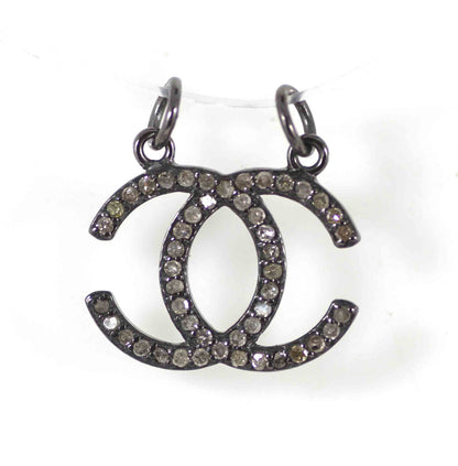 Silver Diamond Charm .925 Oxidized Sterling Silver Diamond Charms, Genuine handmade pave diamond Charm Size Approx 0.80"(15 x 20 MM)