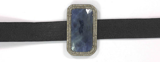 Rectangle Shape Leather Choker Necklaces With Pave Diamond. 925 Oxidized Sterling Silver Diamond necklaces, Genuine handmade pave diamond necklaces.