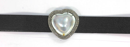 Leather Choker Necklaces With Pave Diamond. 925 Oxidized Sterling Silver Diamond necklaces, Genuine handmade pave diamond necklaces.