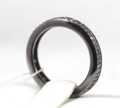 Round Pave Diamond Ring .925 Oxidized Sterling Silver Diamond Ring, Genuine handmade pave diamond Ring Size Approx (3.50 MM)