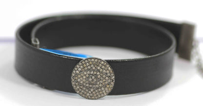 Evil Eye Shape Leather Choker Necklaces With Pave Diamond. 925 Oxidized Sterling Silver Diamond necklaces, Genuine handmade pave diamond necklaces.