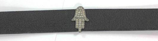 Hamsa Hand Shape Leather Choker Necklaces With Pave Diamond. 925 Oxidized Sterling Silver Diamond necklaces, Genuine handmade pave diamond necklaces.