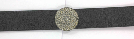 Evil Eye Shape Leather Choker Necklaces With Pave Diamond. 925 Oxidized Sterling Silver Diamond necklaces, Genuine handmade pave diamond necklaces.