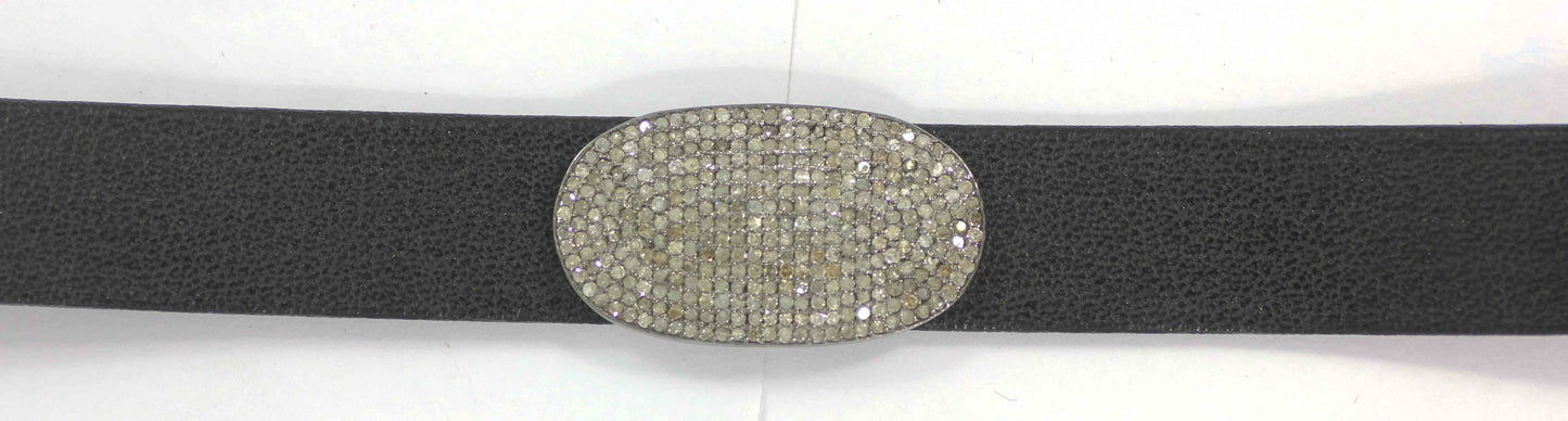 Leather Choker Necklaces With Pave Diamond. 925 Oxidized Sterling Silver Diamond necklaces, Genuine handmade pave diamond necklaces.