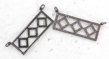 Silver Diamond Charm .925 Oxidized Sterling Silver Diamond Charms, Genuine handmade pave diamond Charm Size Approx 1.64"(41 x 16 MM)