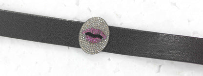 Leather Choker Necklaces With Pave Diamond. 925 Oxidized Sterling Silver Diamond necklaces, Genuine handmade pave diamond necklaces.