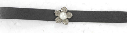 Flower Shape Leather Choker Necklaces With Pave Diamond. 925 Oxidized Sterling Silver Diamond necklaces, Genuine handmade pave diamond necklaces.