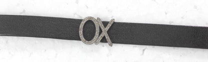 XO Leather Choker Necklaces With Pave Diamond. 925 Oxidized Sterling Silver Diamond necklaces, Genuine handmade pave diamond necklaces.