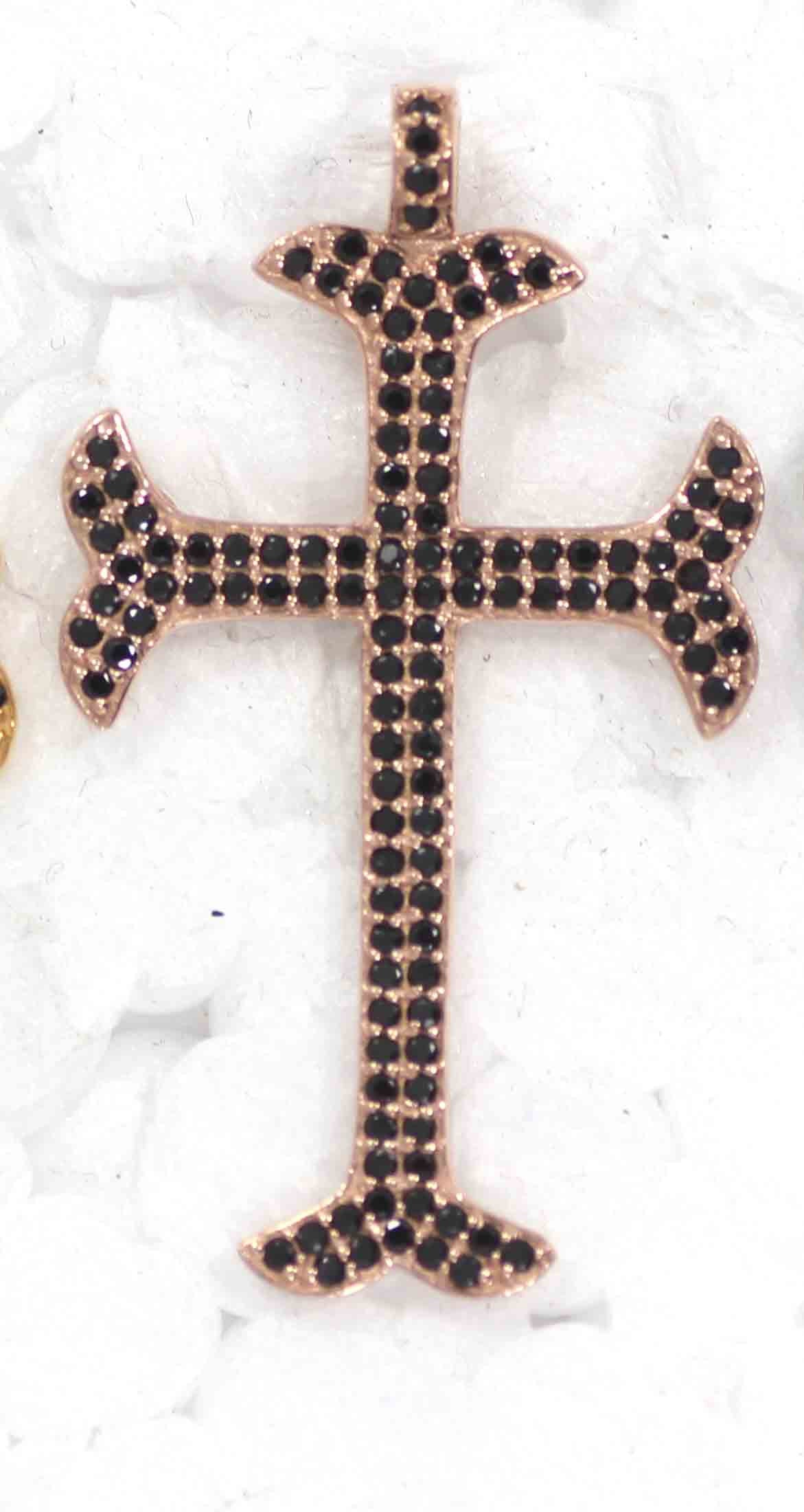 Cross Black Spinal Charm, Pave Black Spinal ,Approx 1.80''( 45 mm) Oxidized ,Black Spinel