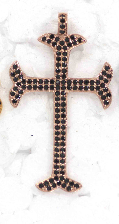 Cross Black Spinal Charm, Pave Black Spinal ,Approx 1.80''( 45 mm) Oxidized ,Black Spinel