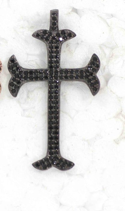 Cross Black Spinal Charm, Pave Black Spinal ,Approx 1.80''( 45 mm) Oxidized ,Black Spinel