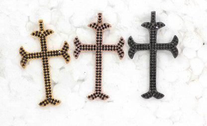 Cross Black Spinal Charm, Pave Black Spinal ,Approx 1.80''( 45 mm) Oxidized ,Black Spinel