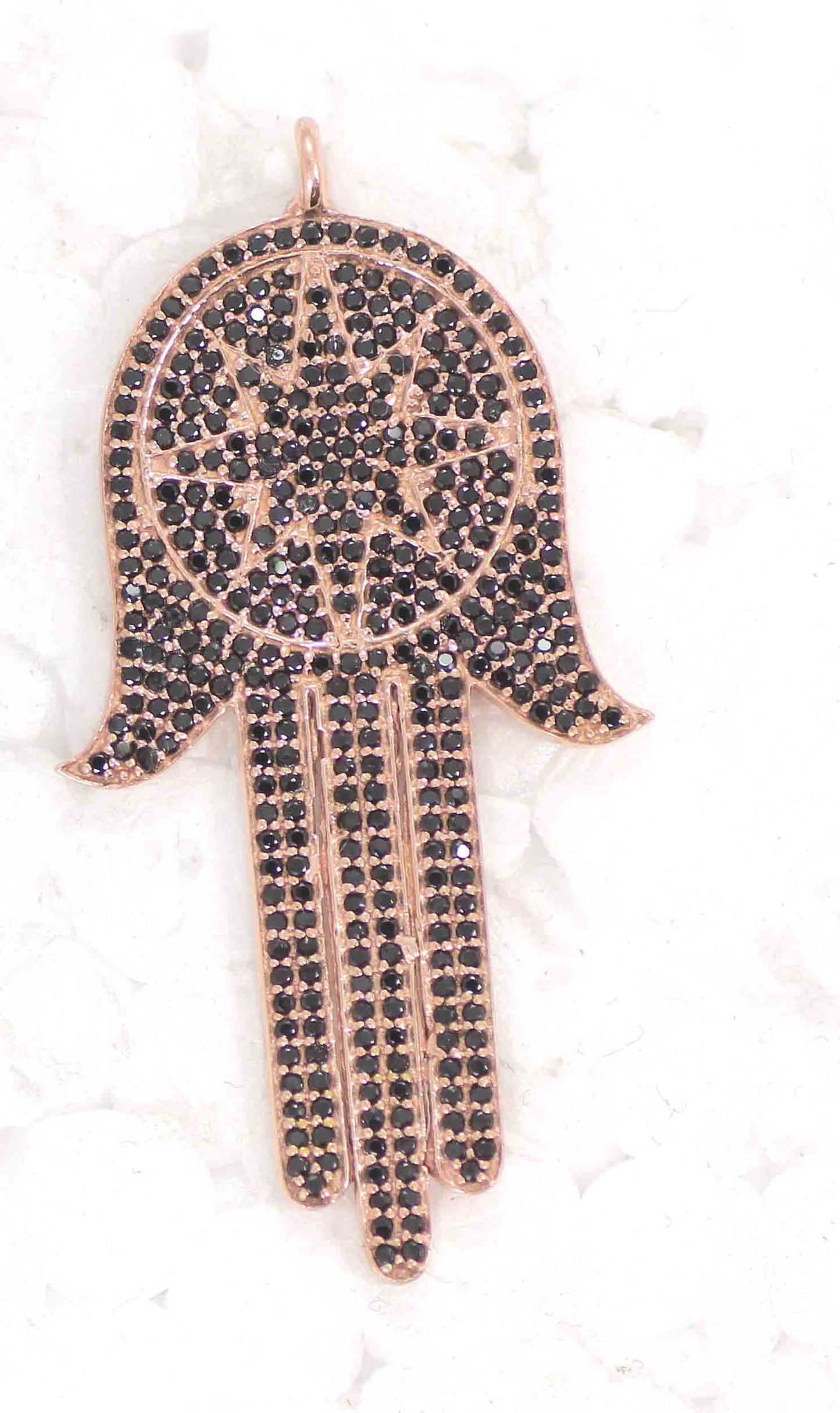 Hand Shape Black Spinal Charm, Pave Black Spinal ,Approx 1.60''( 20 x 40 mm) Oxidized ,Black Spinel