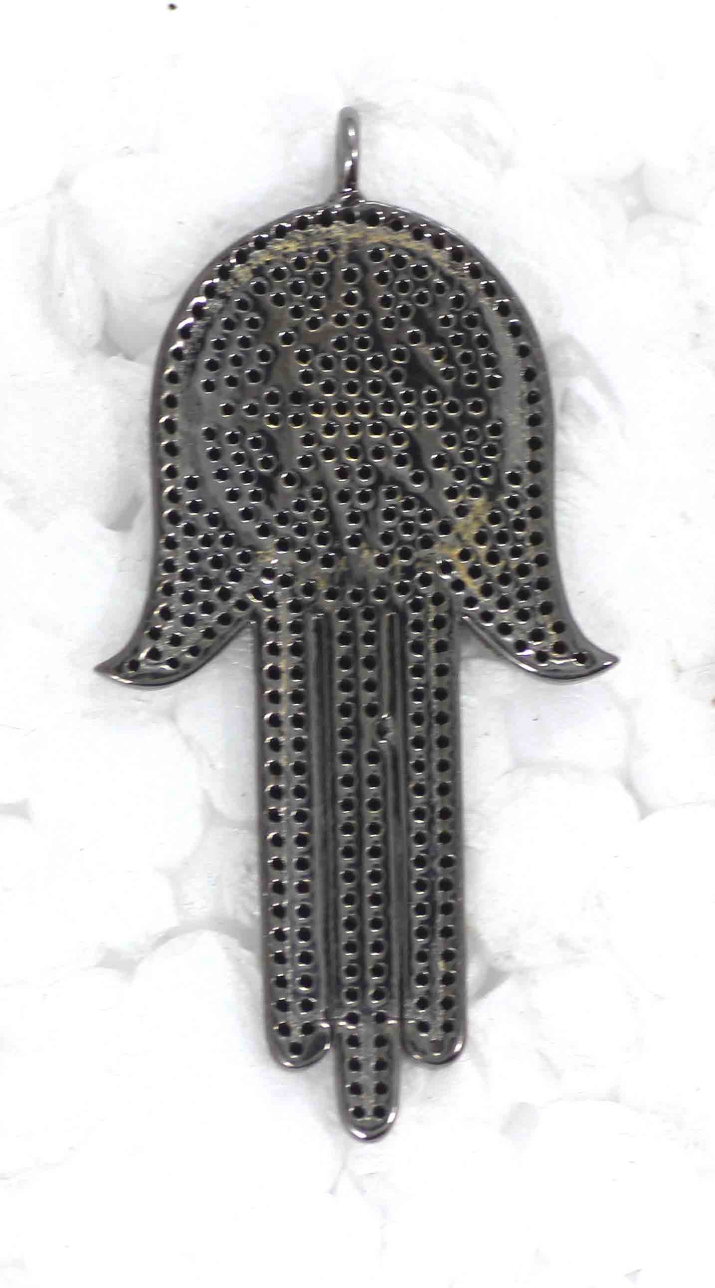 Hand Shape Black Spinal Charm, Pave Black Spinal ,Approx 1.60''( 20 x 40 mm) Oxidized ,Black Spinel