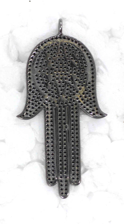 Hand Shape Black Spinal Charm, Pave Black Spinal ,Approx 1.60''( 20 x 40 mm) Oxidized ,Black Spinel
