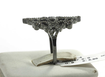 Silver Pave Diamond Ring .925 Oxidized Sterling Silver Diamond Ring, Genuine handmade pave diamond Ring.