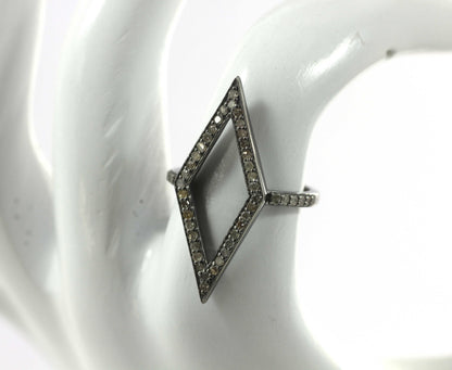 Open Silver Pave Diamond Ring .925 Oxidized Sterling Silver Diamond Ring, Genuine handmade pave diamond Ring.