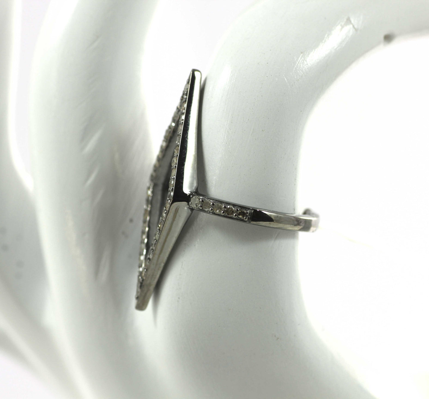 Open Silver Pave Diamond Ring .925 Oxidized Sterling Silver Diamond Ring, Genuine handmade pave diamond Ring.
