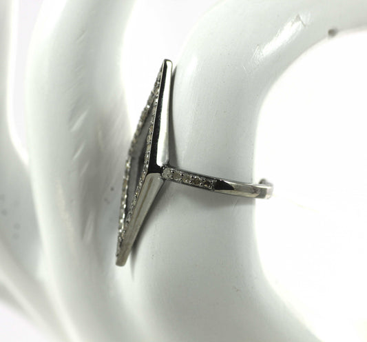 Open Silver Pave Diamond Ring .925 Oxidized Sterling Silver Diamond Ring, Genuine handmade pave diamond Ring.