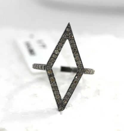Open Silver Pave Diamond Ring .925 Oxidized Sterling Silver Diamond Ring, Genuine handmade pave diamond Ring.